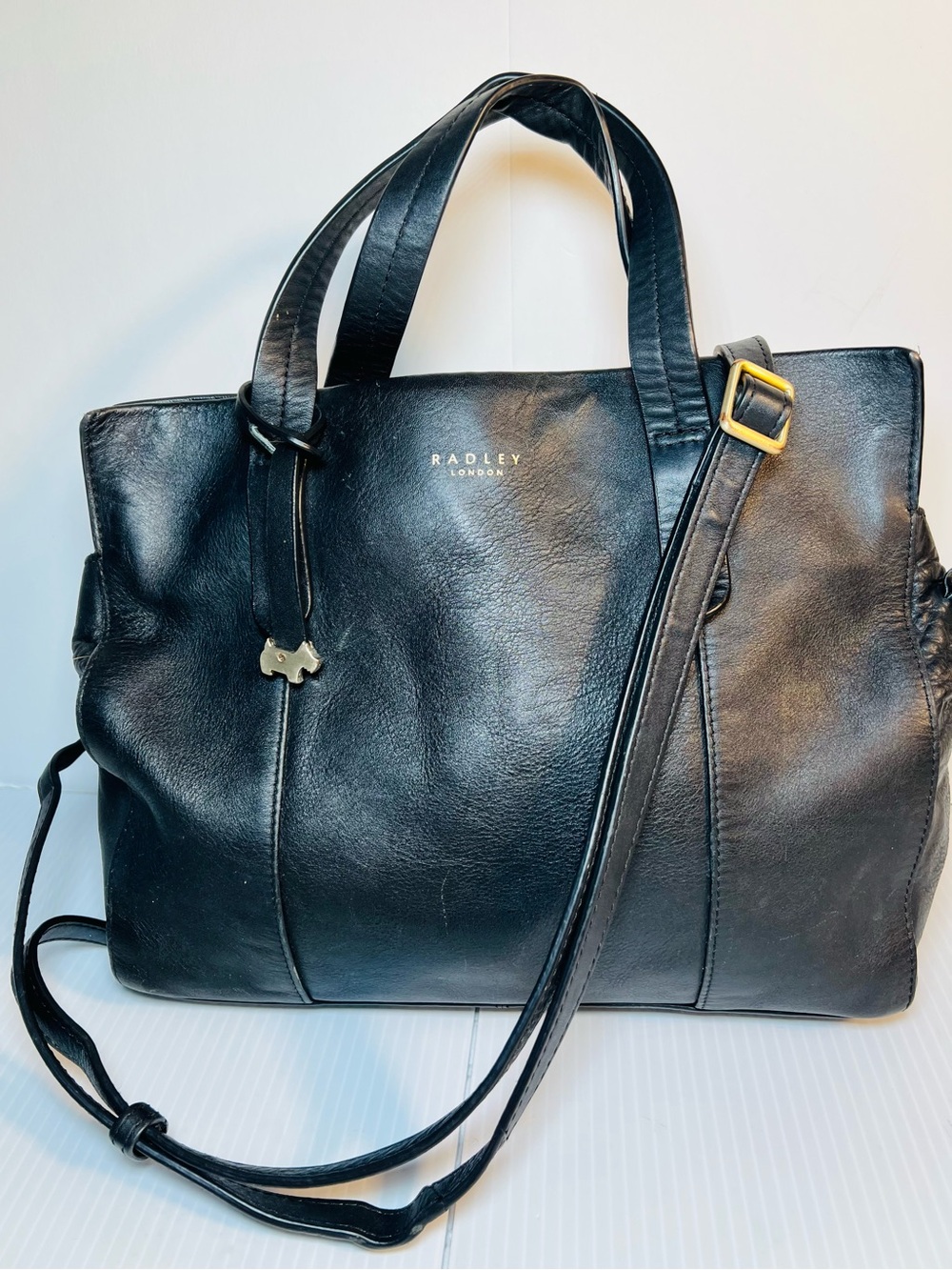 RADLEY LONDON Black Leather Tote with Removable Crossbody Strap